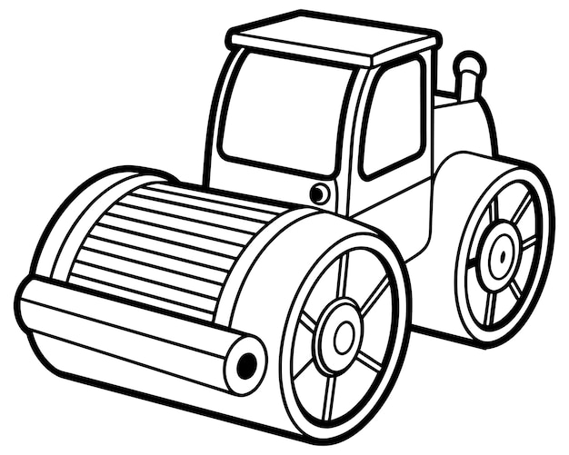 un dibujo en blanco y negro de un tractor con una rueda grande
