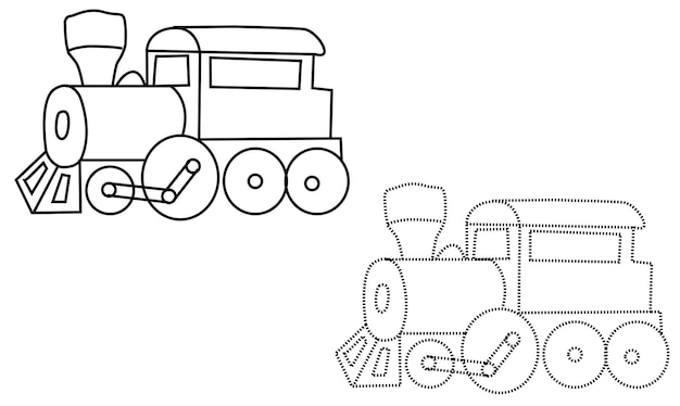 un dibujo en blanco y negro de un tren con un tren en la parte superior