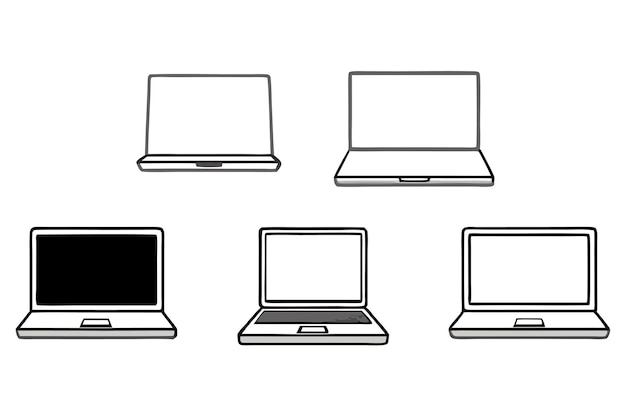 un dibujo en blanco y negro de tres computadoras con un fondo negro