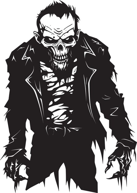 Vector un dibujo en blanco y negro de un zombi con un cráneo en él