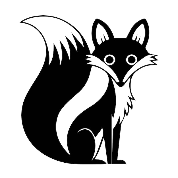 un dibujo en blanco y negro de un zorro con una cola blanca