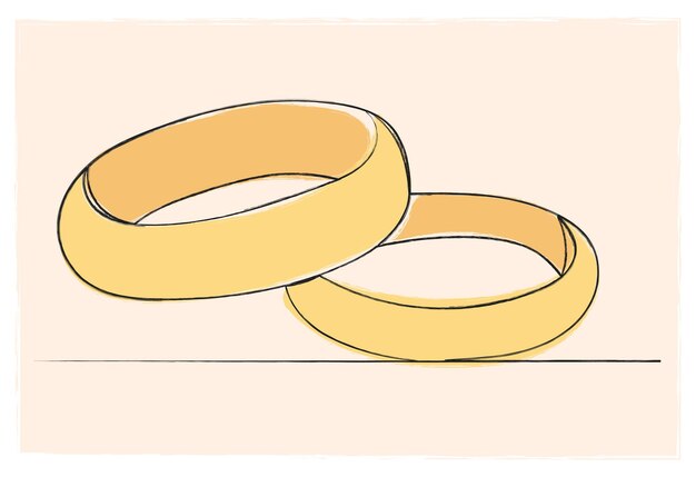 Dibujo de boceto de anillos de boda por un vector de línea continua