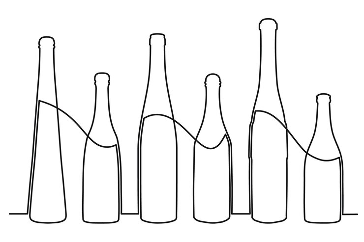 Vector dibujo de boceto de una botella de diferentes formas en el estilo de una línea continua sólida colección