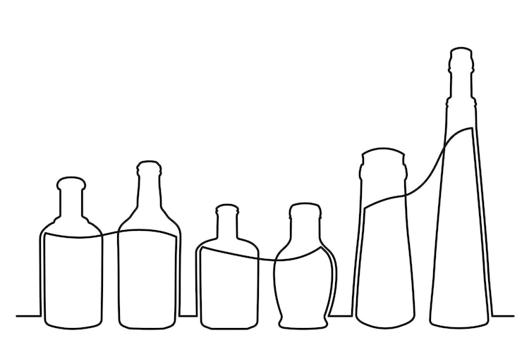 Vector dibujo de boceto de una botella de diferentes formas en el estilo de una línea continua sólida