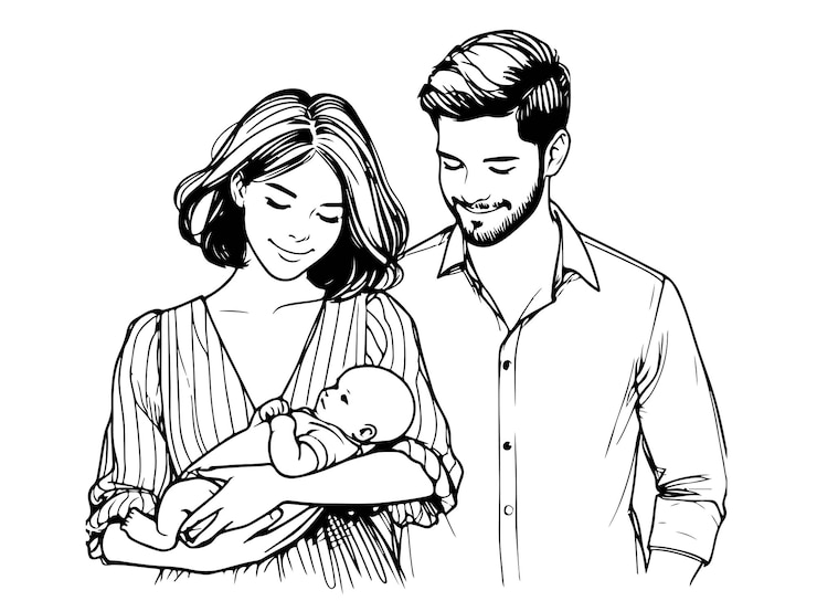 dibujo de boceto de familia feliz padre madre e hijo concepto de arte de línea única de familia pequeña