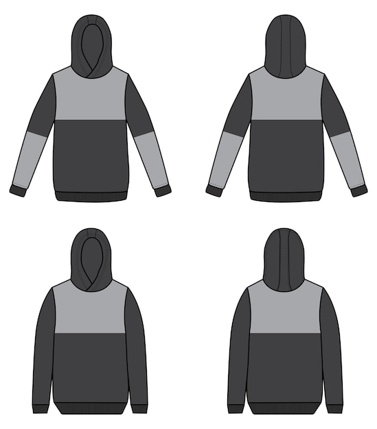 Dibujo de boceto plano de sudadera con capucha de color de moda con ilustración vectorial. Plantilla simulada de parkas.