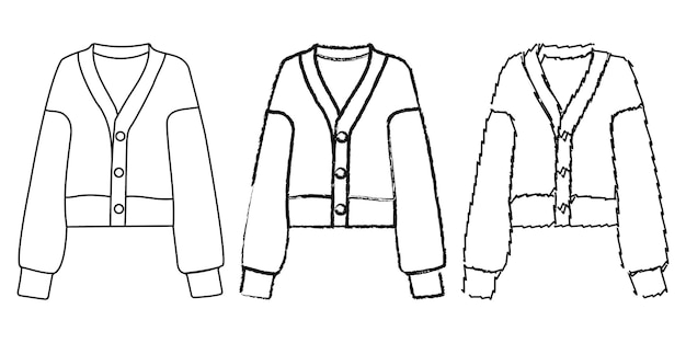 Dibujo boceto silueta contorno suéter de chaqueta de mujer de moda Estilo de línea y trazos de pincel
