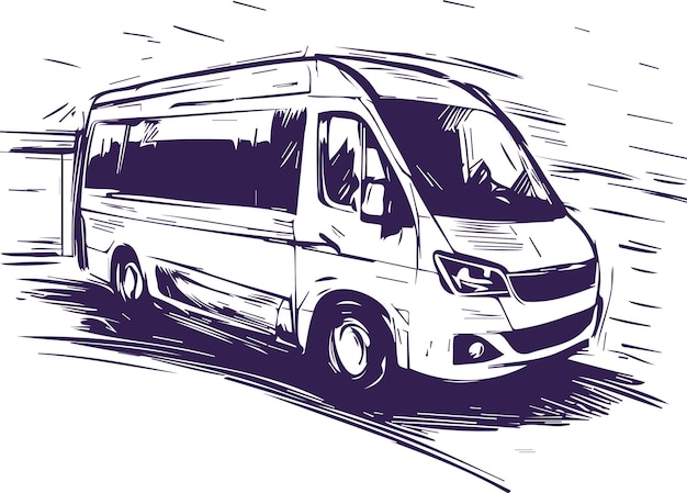 dibujo de boceto vectorial simple de un pequeño autobús de pasajeros