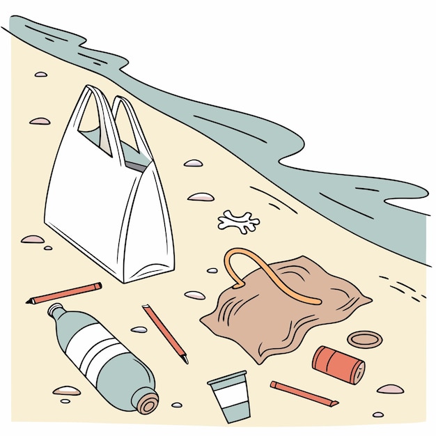 un dibujo de una bolsa y una bolsa en la playa