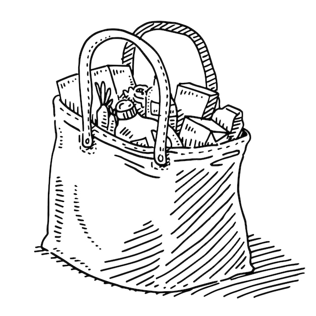 un dibujo de un bolso con un clipboard en él