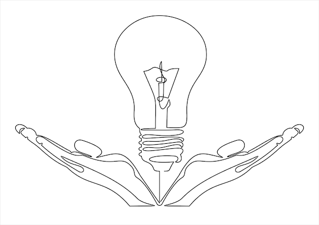 Un dibujo de una bombilla en manos