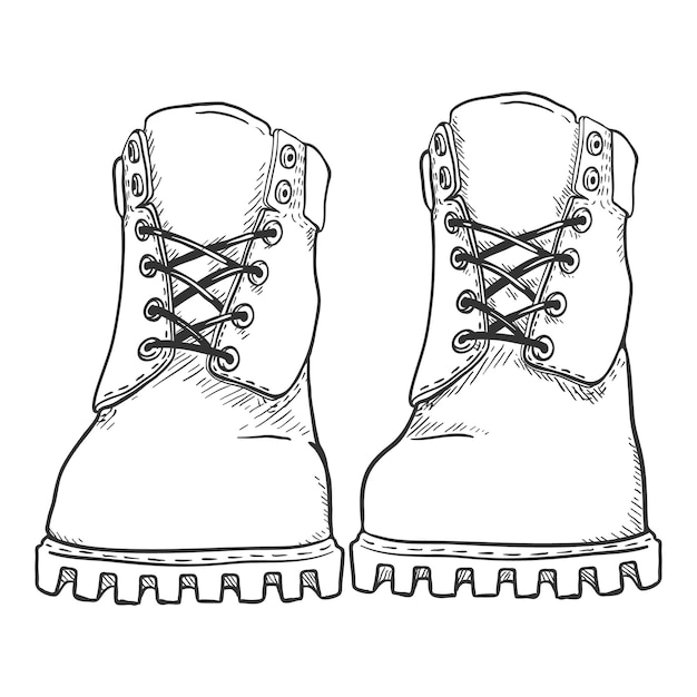 Dibujo botas trabajo ilustración vector vista frontal