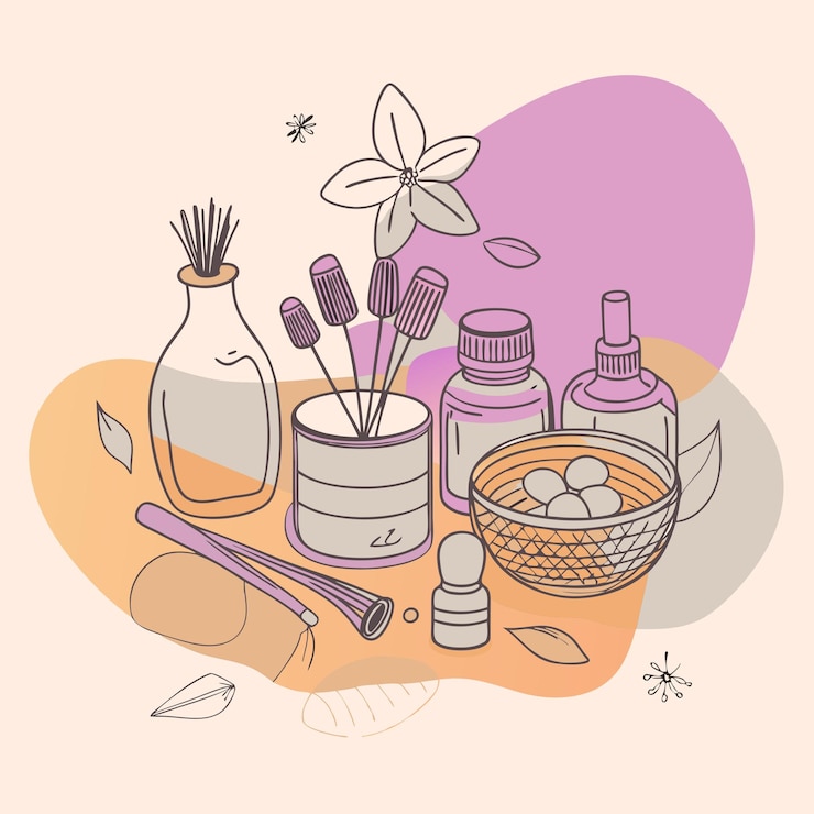 Vector un dibujo de una botella de esmalte de uñas y una botella