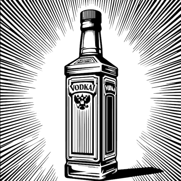 Un dibujo de una botella de vodka con la palabra vodka en ella