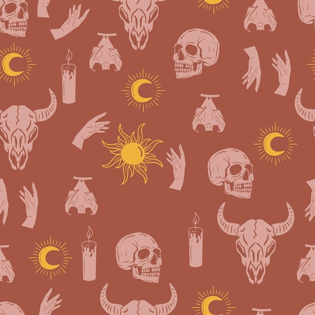Dibujo de brujería de Halloween vector de patrones sin fisuras