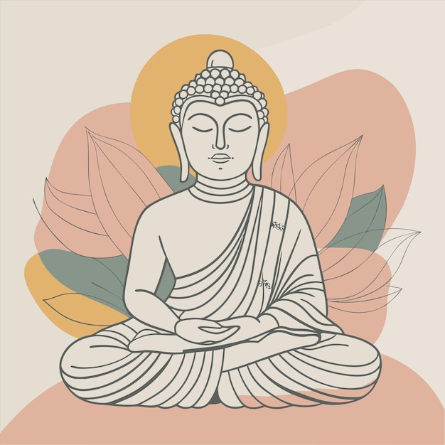un dibujo de un Buda sentado en un círculo con una flor en el medio