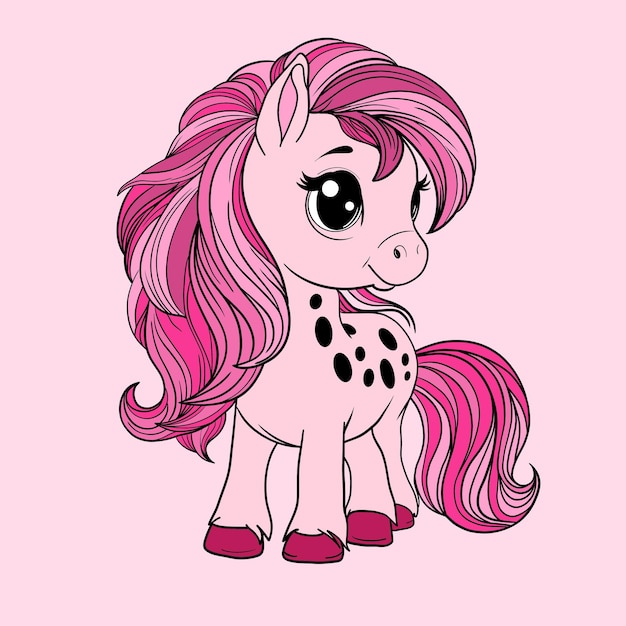 un dibujo de un caballo con cabello rosa