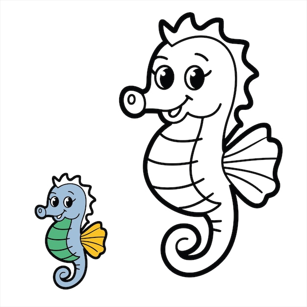 un dibujo de un caballo de mar vector para niños libro de colorear