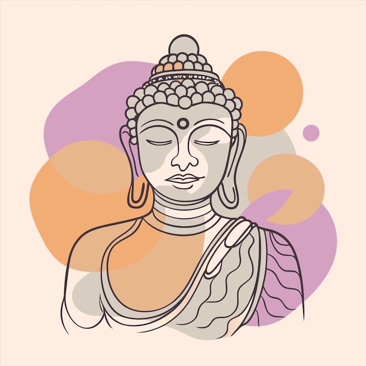 Vector un dibujo de una cabeza de un budo con un fondo rosa
