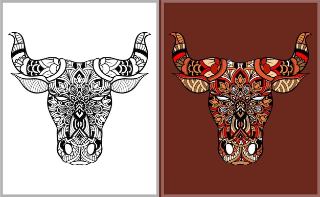 Dibujo de cabeza de toro de colores para colorear