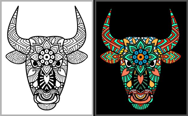 Dibujo de cabeza de toro de colores para colorear