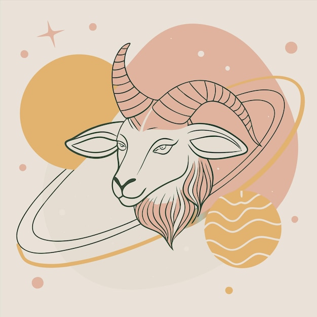 un dibujo de una cabra con cuernos y un letrero que dice cabra