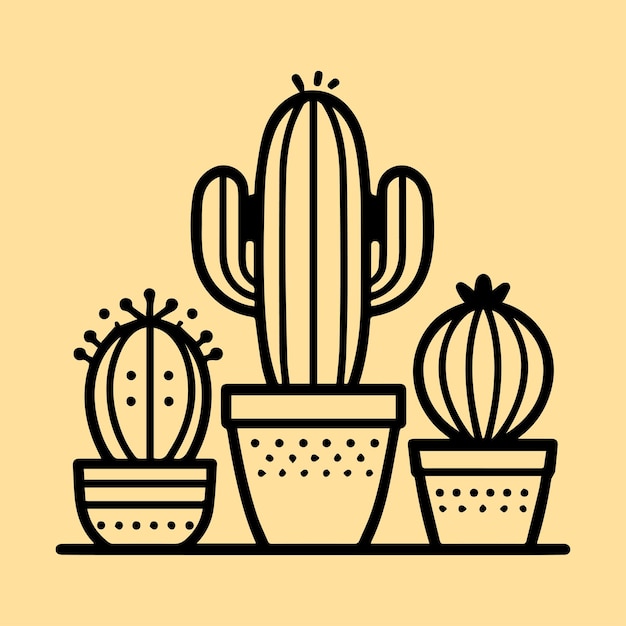 Un dibujo de cactus en blanco y negro con fondo de crema