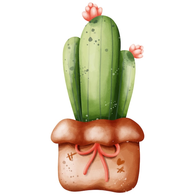 un dibujo de un cactus con una olla con una olla de cactus en él
