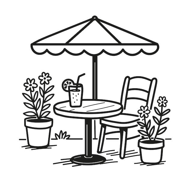 Dibujo de cafetería al aire libre