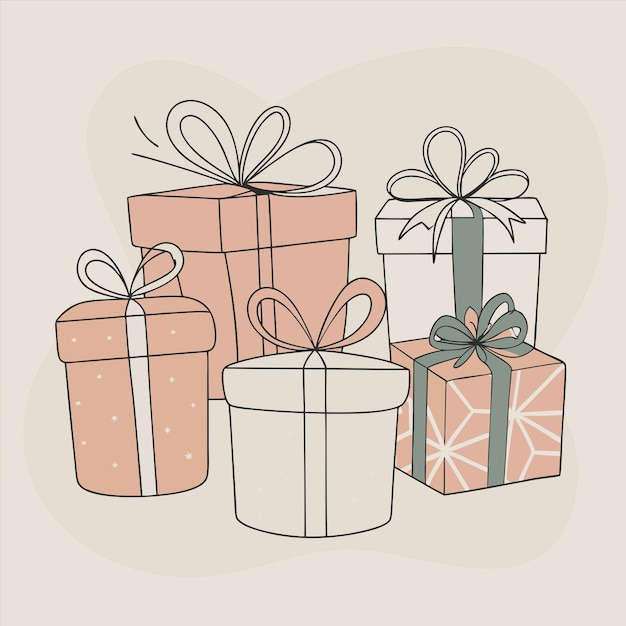 un dibujo de una caja con una cinta que dice que el año lo