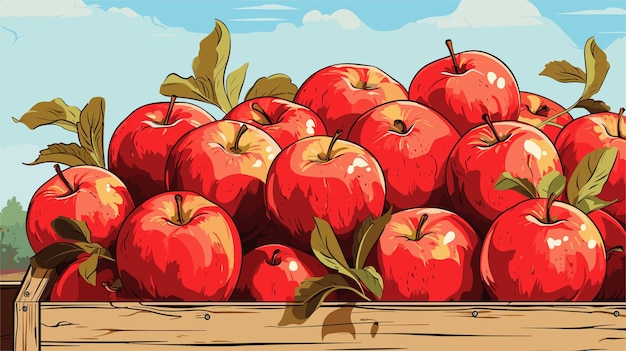 Vector dibujo de una caja con manzanas