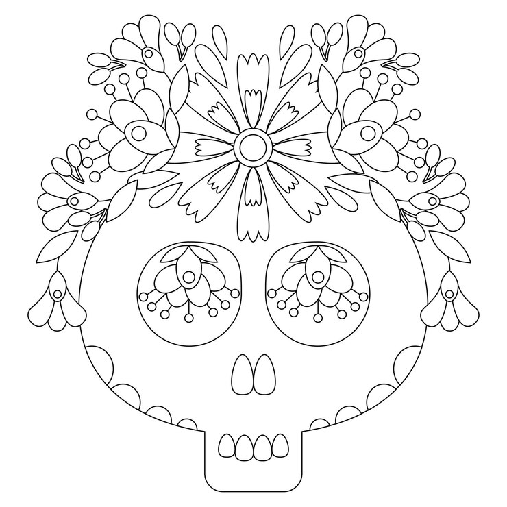 Vector dibujo de calavera de azúcar mexicana para colorear