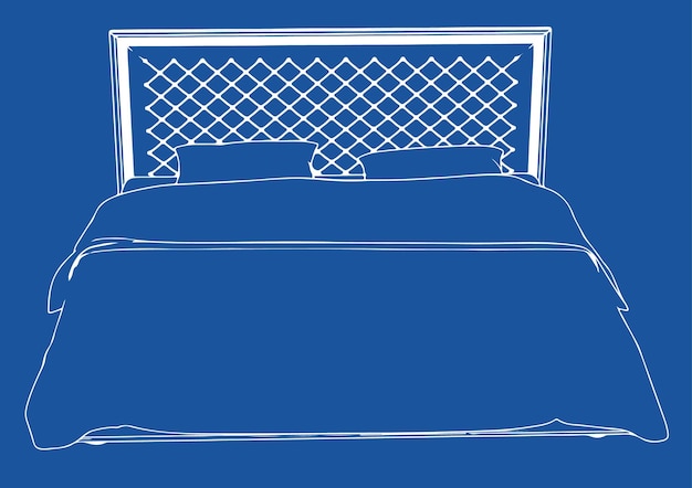 Dibujo de la cama sobre un fondo azul vectorx9