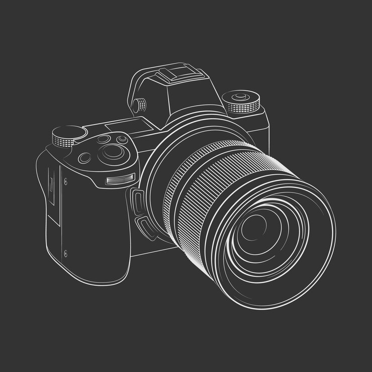 Vector dibujo de una cámara con lápiz blanco ilustración vectorial esbozo