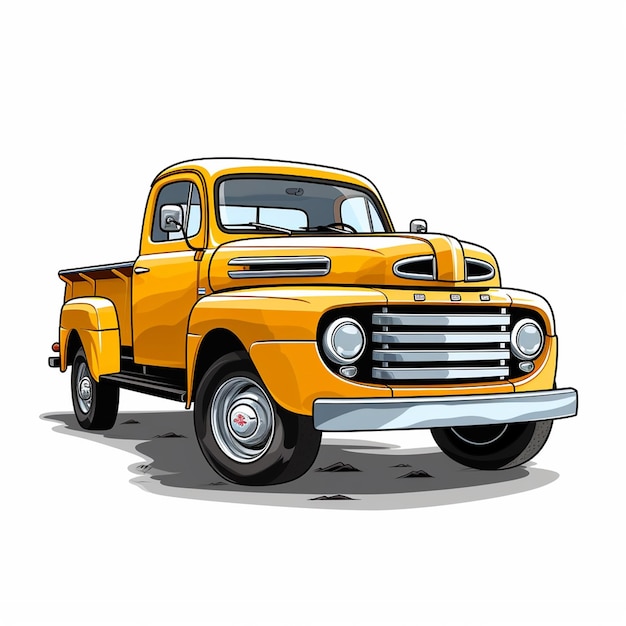 un dibujo de un camión amarillo con la palabra Ford en él