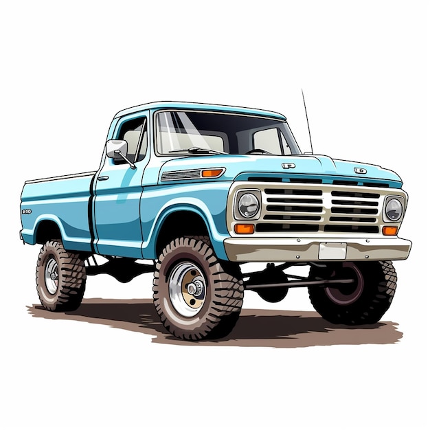 un dibujo de un camión azul con la palabra Ford en él