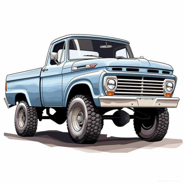 Vector un dibujo de un camión ford azul con las luces encendidas