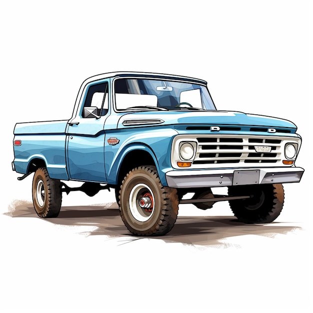 Vector un dibujo de un camión ford azul con la palabra ford en el frente
