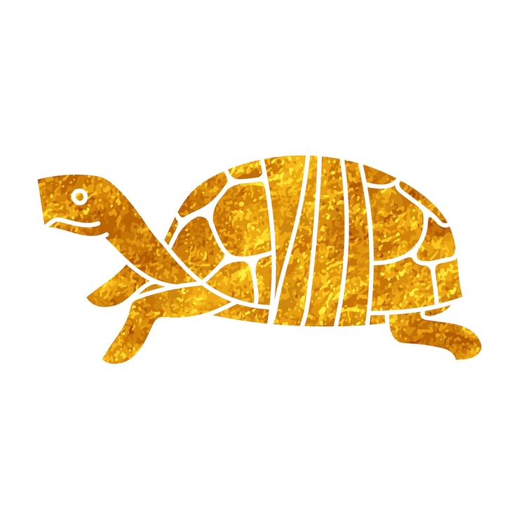 Vector dibujo del caparazón de una tortuga herida en estilo de color dorado