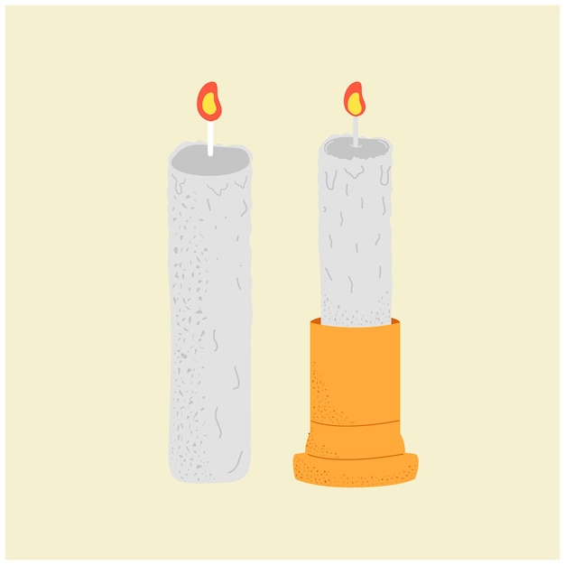 Vector dibujo de una caricatura de una vela blanca y naranja con una llama roja