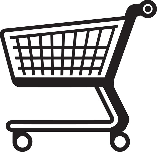 un dibujo de un carrito de compras con un fondo blanco y negro