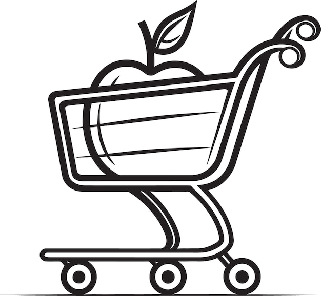 Vector un dibujo de un carrito de compras con una manzana en él