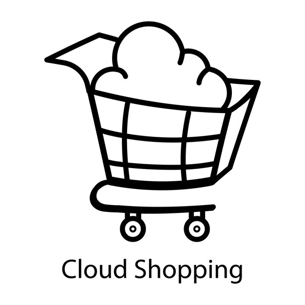 un dibujo de un carrito de compras con una nube en la parte superior