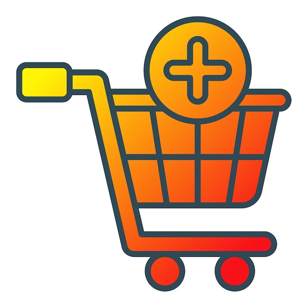 un dibujo de un carrito de compras con un signo más en él