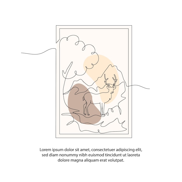 Un dibujo de cartel de conservación de ciervos de línea con un hermoso marco Decoración de pared de línea continua mínima abstracta