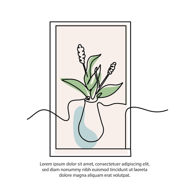 Un dibujo de cartel de jarrón de flores de una línea con un hermoso marco Decoración de pared de línea continua mínima abstracta