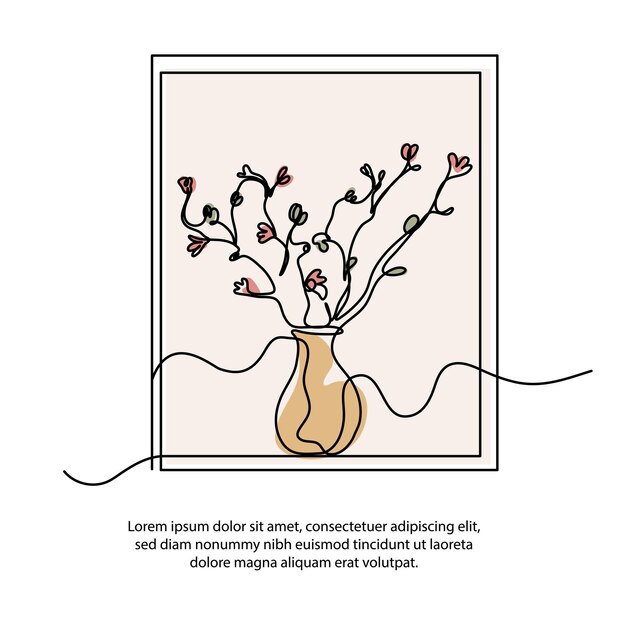 Un dibujo de cartel de jarrón de flores de una línea con un hermoso marco Decoración de pared de línea continua mínima abstracta