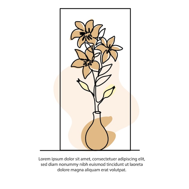 Un dibujo de cartel de jarrón de flores de una línea con un hermoso marco Decoración de pared de línea continua mínima abstracta