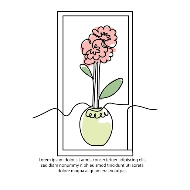 Un dibujo de cartel de jarrón de flores de una línea con un hermoso marco Decoración de pared de línea continua mínima abstracta