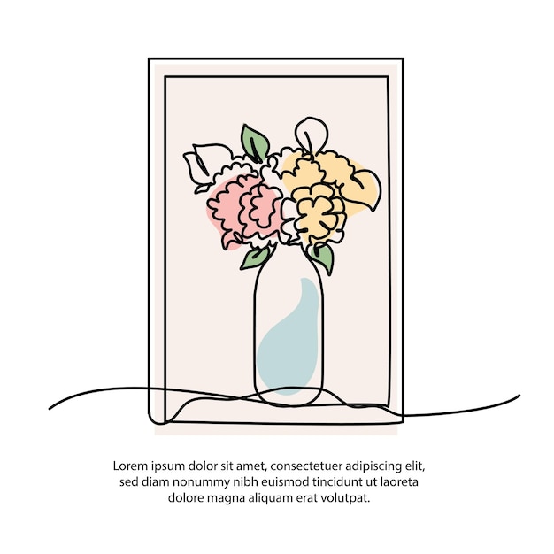 Un dibujo de cartel de jarrón de flores de una línea con un hermoso marco Decoración de pared de línea continua mínima abstracta